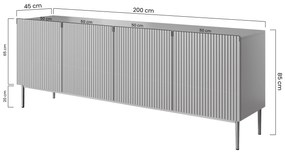 Komoda Nicole 200 cm na metalowych nogach - kaszmir / czarne nóżki