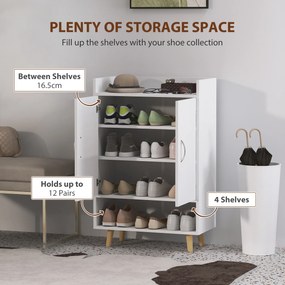 HOMCOM Nowoczesna biała szafka na buty z drzwiami i półkami, idealna do korytarza, 60 x 30 x 92 cm