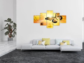 Obraz - Żółty motyl z kwiatkiem (125x70 cm)