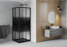 Mexen Rio kabina prysznicowa kwadratowa 80 x 80 cm, czarne pasy, czarna + brodzik Flat, czarny - 860-080-080-70-20-4070B