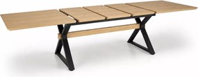 Stół prostokątny Nova rozkładany 180-300/100/75 cm, blat okleina naturalna, metalowe czarne nogi