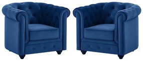 Komplet 2 foteli CHESTERFIELD - Welur w odcieniu niebieskim królewskim