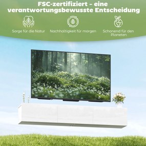 HOMCOM Wisząca szafka RTV, montaż ścienny, 3 klapy, dużo miejsca do przechowywania, 180 cm, płyta wiórowa, Biały