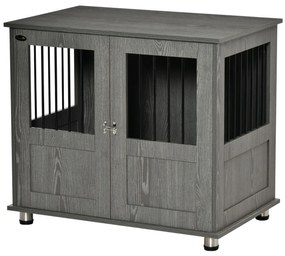 PawHut Buda dla Psa, Klatka dla Zwierząt, Buda z Zamkiem, Drzwi Magnetyczne, Domek dla Psów z Oknem, dla Dużych Psów, 85 x 55 x 75 cm, Szary