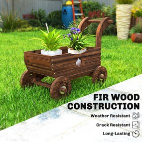 Outsunny Podwyższone łóżko drewniane, donica w formie wózka z 4 kołami i uchwytem, 68 x 38 x 52 cm | Aosom PL