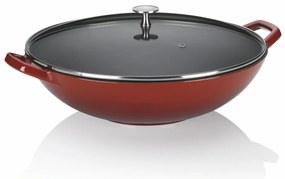 Czerwony WOK żeliwny Kela Calido, ø 36 cm