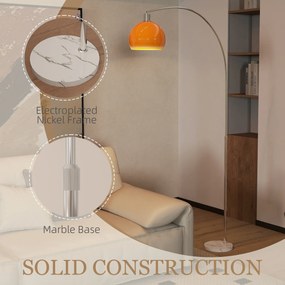 HOMCOM Lampa łukowa z przełącznikiem nożnym, z marmuru, metalu i tworzywa sztucznego, 26x90x180 cm, Biały i Pomarańczowy