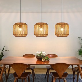 Lampa wisząca Nettlife Boho Rattan na stół jadalny – 3 żarówki E27, regulowana wysokość, styl retro, do salonu/sypialni (żarówki nie są dołączone)