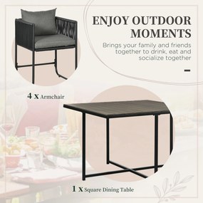 Outsunny Zestaw mebli ogrodowych 5 części Polirattan Stół 4 krzesła Stolik dodatkowy Elegancki szary | Aosom PL