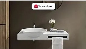Umywalka wisząca z litą powierzchnią z wieszakiem na ręczniki – Biała – Szer. 100 x Głęb. 54 x Wys. 20 cm – YUMIKO