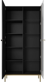 Witryna Nicole 100 cm z ryflowanym frontem - czarny mat / złote nóżki