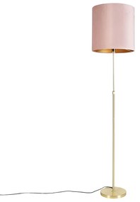 Lampa stojąca złota / mosiężna z różowym aksamitnym kloszem 40/40 cm - ParteWiejski/ Rustykalny / Vintage Oswietlenie wewnetrzne