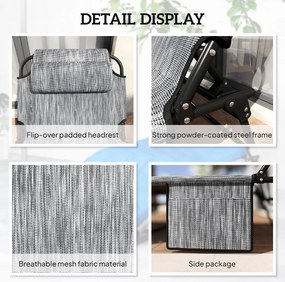 Outsunny Leżanka z 4-stopniową regulacją oparcia, poduszka, kieszeń boczna, zagłówek, 68 x 189 x 30 cm, Niebieski