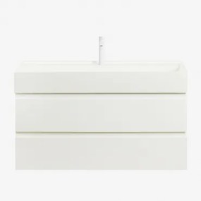 Zestaw Wiszących Mebli Łazienkowych Z Drewna I Forniru Jesionowego Zintegrowany Z Umywalką Ona Biała & - Sklum