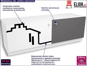 Biało-grafitowa komoda młodzieżowa z nadrukiem Erwa 7X - 5 kolorów