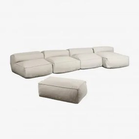 Sofa Modułowy Z Szezlongiem 4-częściowy I Pufem Do Ogrodu Dojans Kremowa Semoline - Sklum
