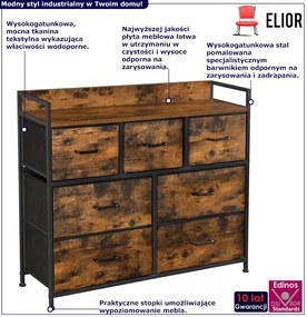 Industrialna Wysoka Komoda Z Szufladami Rustykalny Brąz Lindy
