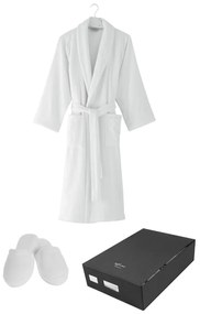 Unisex szlafrok MICRO COTTON w ozdobnym opakowaniu + kapcie Biały L + kapcie (42/44) + w pudełku