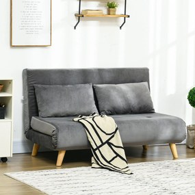 HOMCOM Sofa welurowa szara z 2 poduszkami wygodna kanapa 130x78x79 cm do salonu | Aosom PL