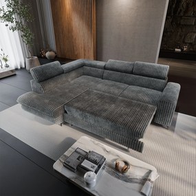 Masseno Narożnik VELISS z funkcją spania i pojemnikiem na pościel Rozkładana sofa do Salonu - Grafitowy, TILIA 90