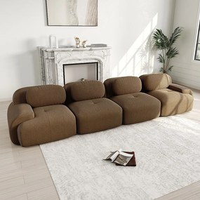 Sofa 4-osobowa modułowa w Welurze żebrowanym - z 4 poduszkami - 388x103x75cm - Brązowy