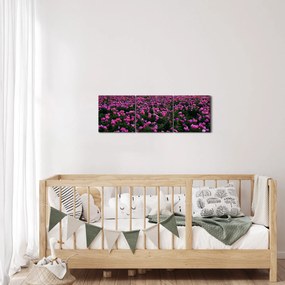 Obraz - Łąka fioletowych tulipanów (z zegarem) (90x30 cm)