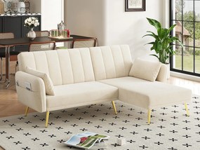 Nowoczesna składana sofa - Narożnik w kształcie L - Rozkładana sofa z dodatkowym narożnikiem - beżowy