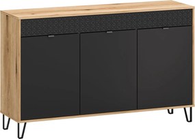 Komoda trzydrzwiowa na nóżkach dąb evok + czarny P7-M65