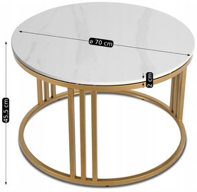 Stolik Kawowy KORIN 70 cm Biały Połysk/Złoty Glamour Nowoczesny