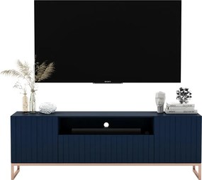 Granatowa stojąca szafka na TV z lamelami N7-S02