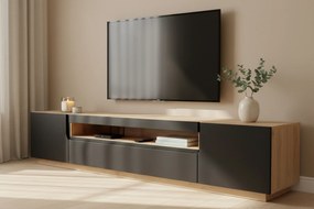 Szafka RTV Loftia 200 cm dwudrzwiowa z wnęką - artisan / czarny mat