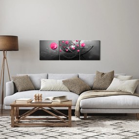 Obraz różowych abstrakcyjnych kul (z zegarem) (90x30 cm)