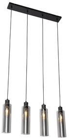 Nowoczesna lampa wisząca czarna z przydymionym szkłem 4-punktowa - Stavelot Nowoczesny Oswietlenie wewnetrzne