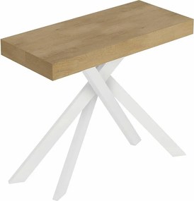Stół konsolowy rozkładany 90x40/196 cm Saki Small naturalny dąb białe nogi