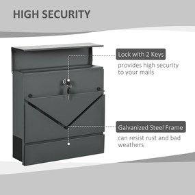 HOMCOM Skrzynka na Listy z Pokrywą, 2 Otwory Odpływowe, Stal, z Zamkiem, Szara