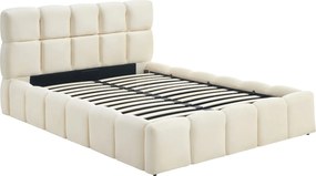 Łóżko Tapicerowane 140x200 cm MURCJA ze Stelażem i Pojemnikiem Dwuosobowe Welurowe Kremowe