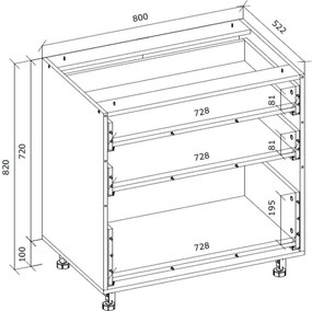 Kuchenna szafka modułowa dolna z szufladami Hettich BELLA D3S-80/82 beżowy połysk