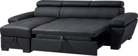Kanapa rozkładana narożna lewostronna skórzana czarna  JONOVA