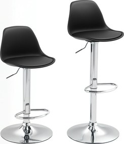 HOMCOM Zestaw 2 Stołków Barowych z Oparciem, Obrotowe, Regulowane na Wysokość, Nośność do 120 kg, 42 x 38 x 82-104 cm, Czarny