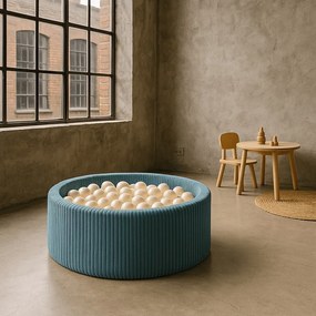 Turkusowy sztruksowy basen z kulkami ø 90x30 cm Montessori – Meowbaby