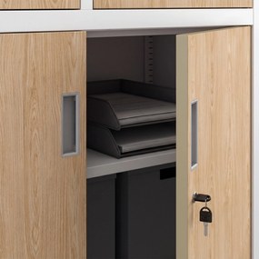 Biurowa szafa metalowa z sejfem biała / dąb sonoma: Eco Design FILIP II, 900 x 1850 x 400 mm