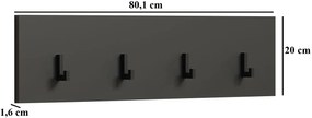 Prosty wieszak ścienny z 4 haczykami do przedpokoju grafit W8-Z94