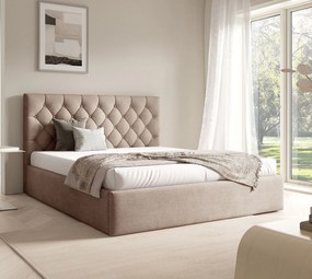 Jasnobrązowe łóżko z pojemnikiem na pościel 3 rozmiary S6-Z04