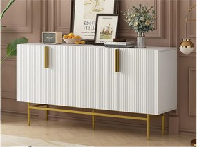 Nowoczesny i elegancki bufet - 4 drzwi z uchwytami w złotym metalu - Biały lakierowany