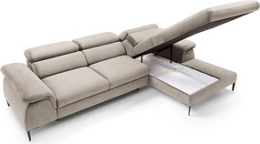 Beżowa kanapa narożna z regulowanymi zagłówkami C1-L28