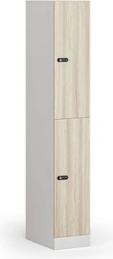 Szafka skrytkowa S1, 2 schowki, 1850 x 300 x 500 mm, demontaż, zamek mechaniczny z kodem, drzwi laminowane, dąb naturalny