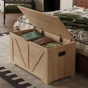 Drewniana duża skrzynia przechowywania jasny brąz kufer ławka loft 100cm