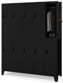 Szafa socjalna BHP ubraniowa 10-drzwiowa czarna: BARTEK 1360 x 1720 x 450 mm