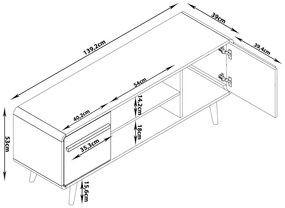 Czarna szafka pod TV w dekorze dębu 140x53 cm Chantal – Støraa