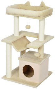 PawHut Drapak dla kota z zabawką, siedziskiem, hamakiem, 48 x 48 x 90 cm, kolor kremowy